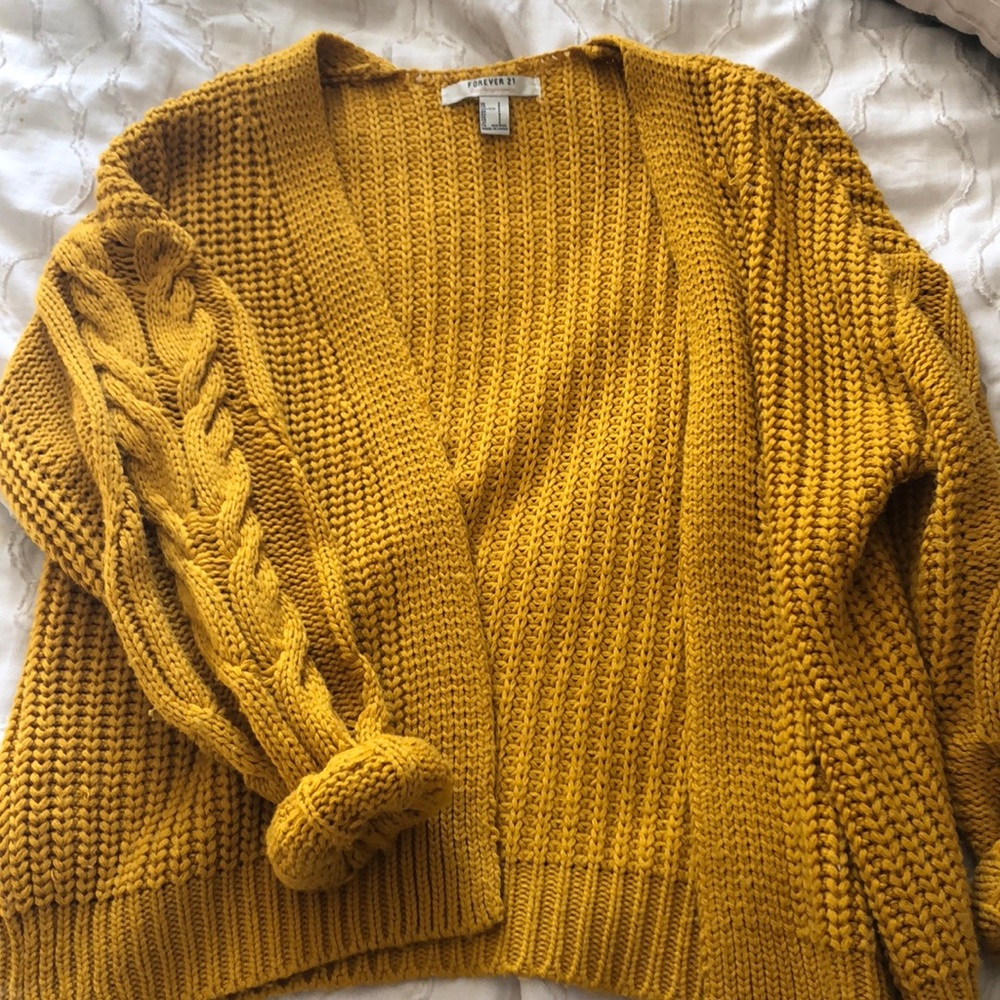 Mustard Yellow Cable Knit Cardigan